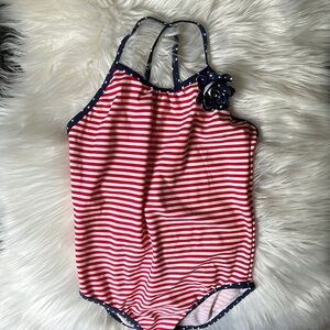 Oshkosh Red White & Blue Stripped One Piece Swimsuit Size Girl 8